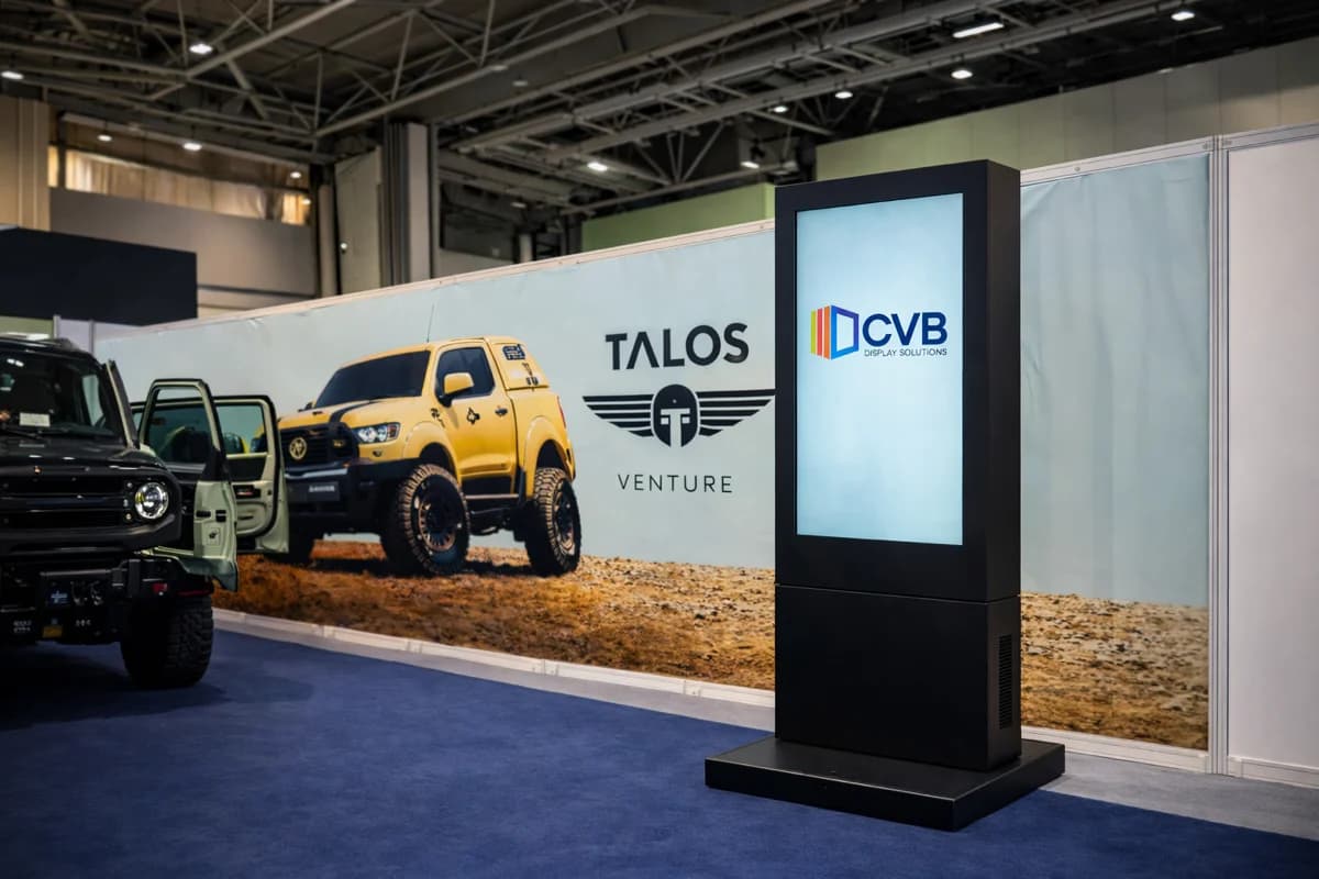 Talos exhibition LCD moveable totem by CVB Technical Solutions